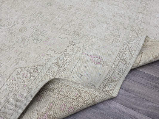 9x12 Oushak Area Rug 9.5x12 - Large Neutral Turkish Rug - Beige Cream Handknotted Wool Carpet - Distressed Persian Style Oriental Rug