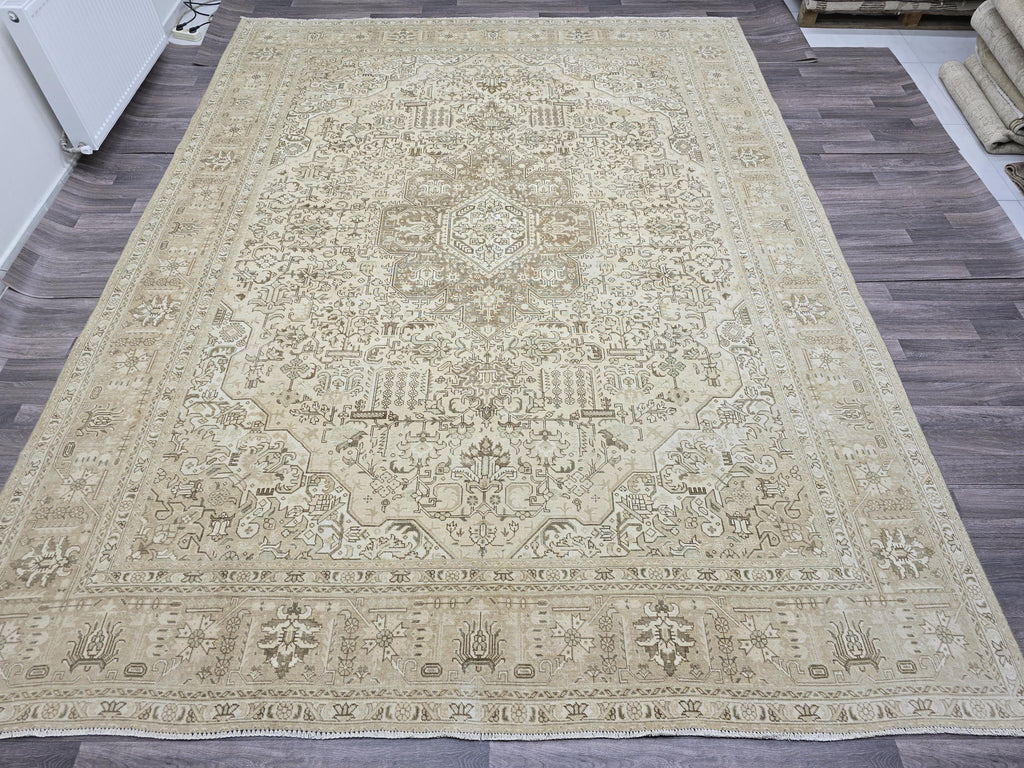 10x12 Neutral Turkish Area Rug Hand Knotted Wool Oushak Rug //9.6x12.5 ft