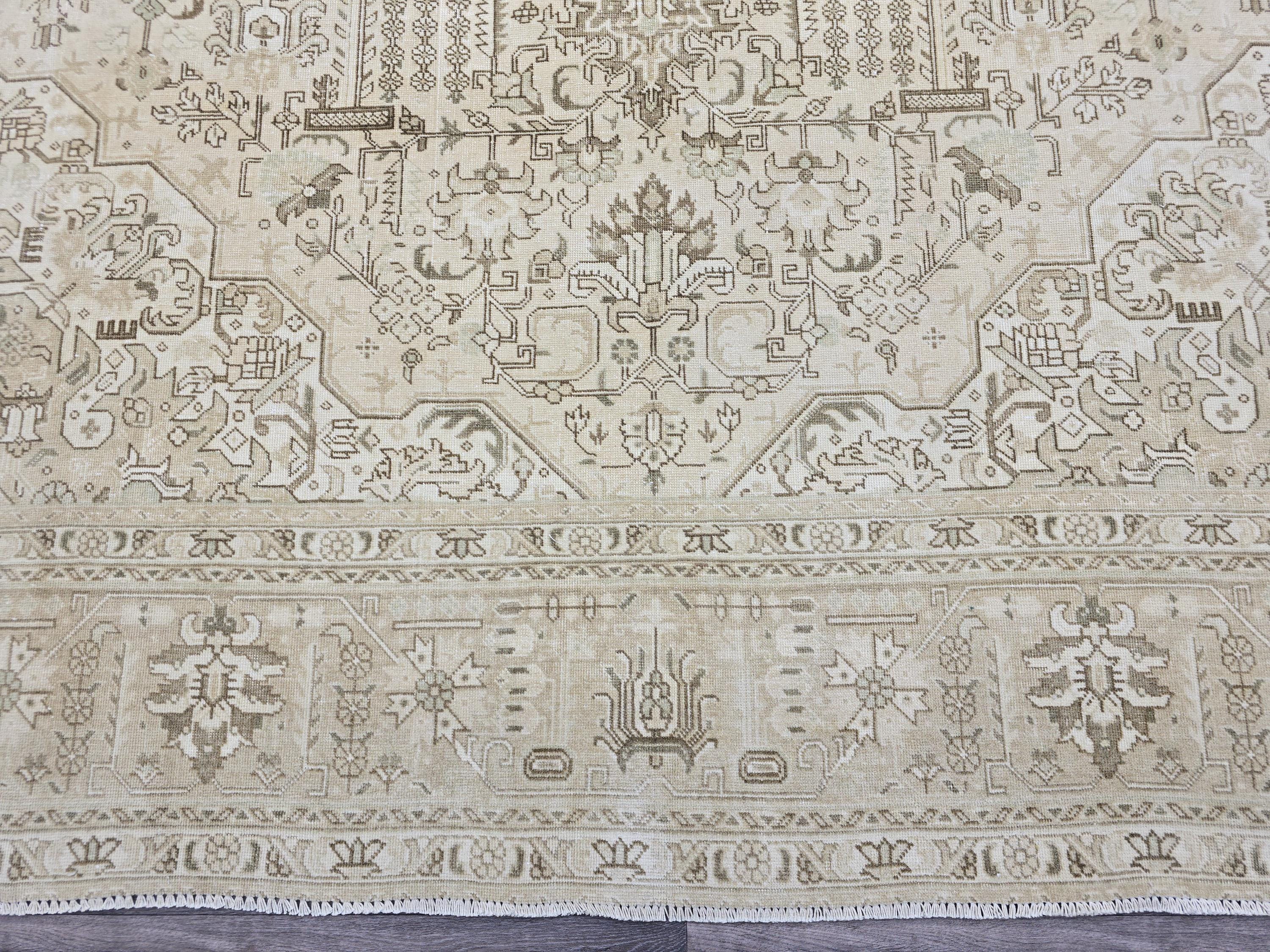 Oversized Vintage Turkish Oushak Rug: 9.6x12.5 ft, Neutral Beige Wool