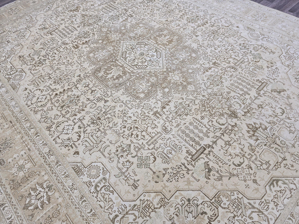 Cream Oushak Rug: 10x12 Vintage Turkish Wool Rug