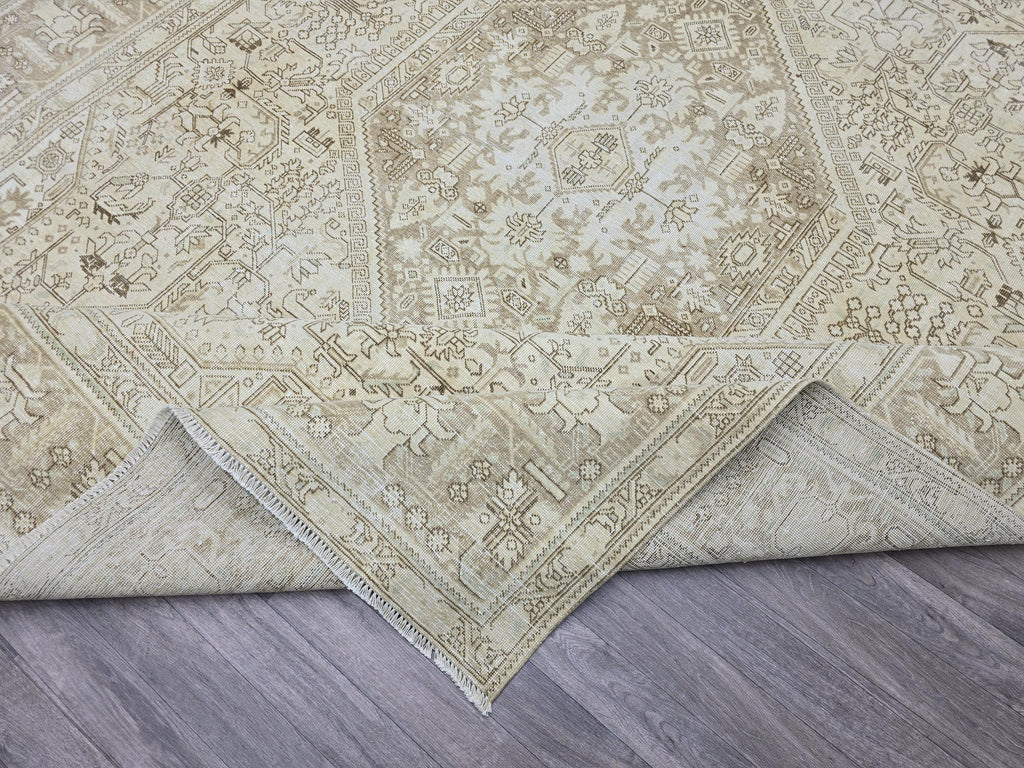 10x12 Ivory Persian Rug: Large Wool Oushak Geometric Carpet