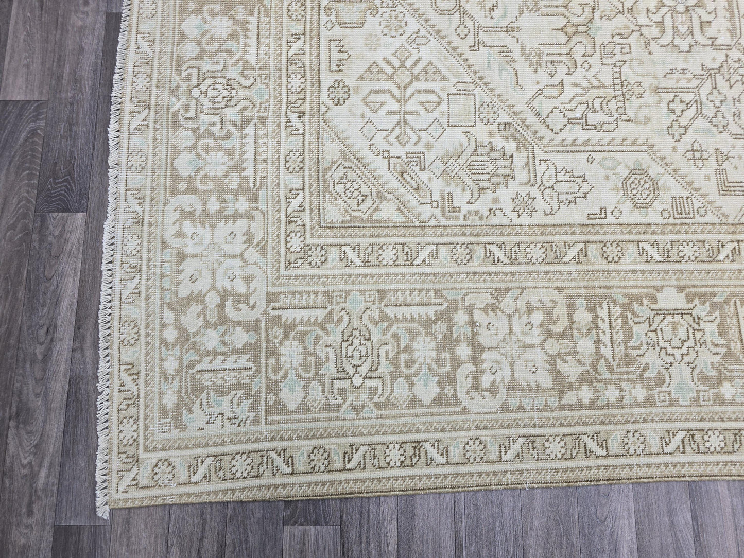 9x12 Oversize Neutral Vintage Heriz Area Rug Beige/Cream Brown Geometric / Tabriz Rug / Muted Oushak Rug