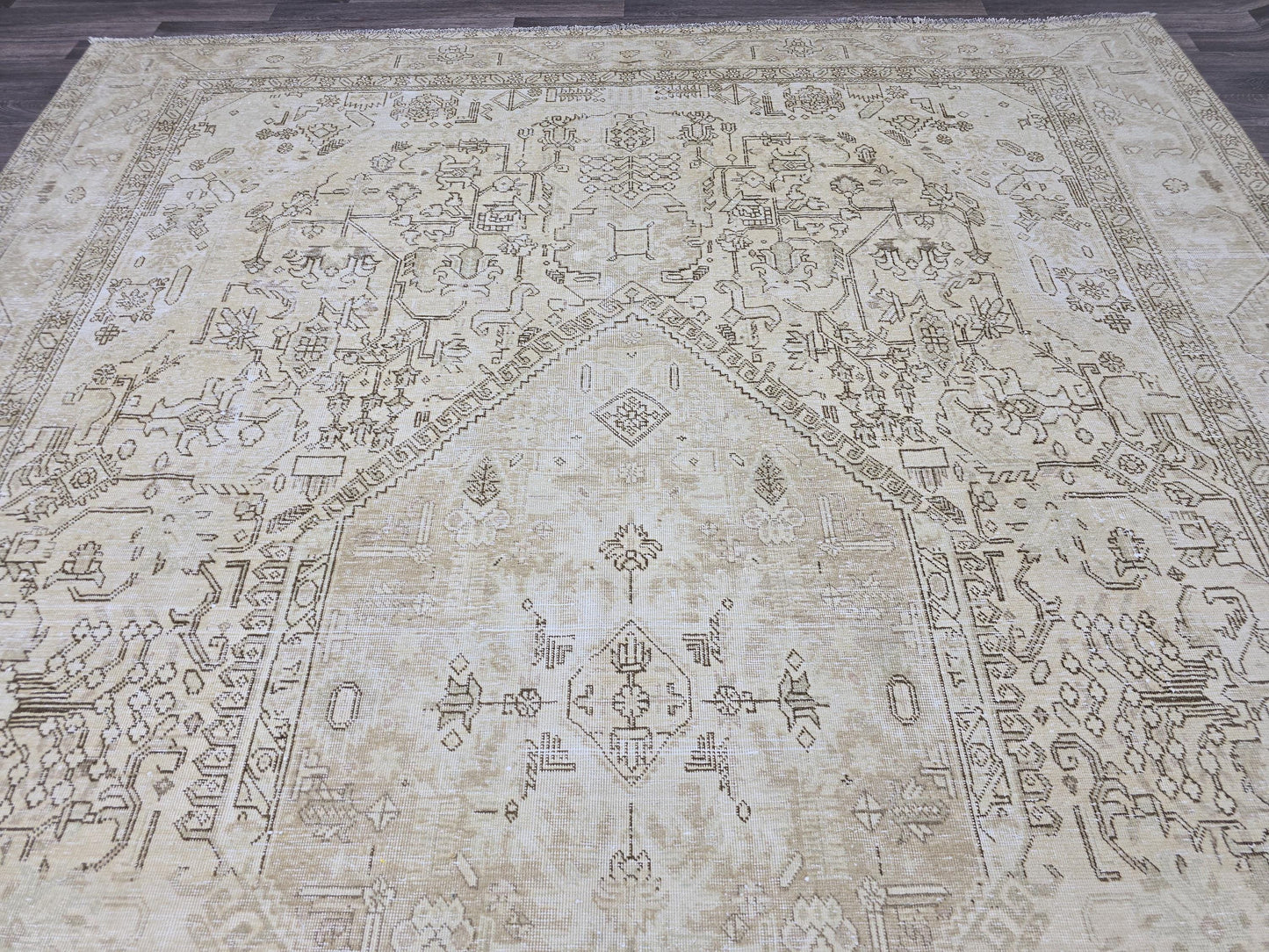 9x12 Neutral Turkish Oushak Rug, 9.5x12.2 Ft Vintage Beige Handwoven Area Rug, Large Antique Oriental Living Room Carpet