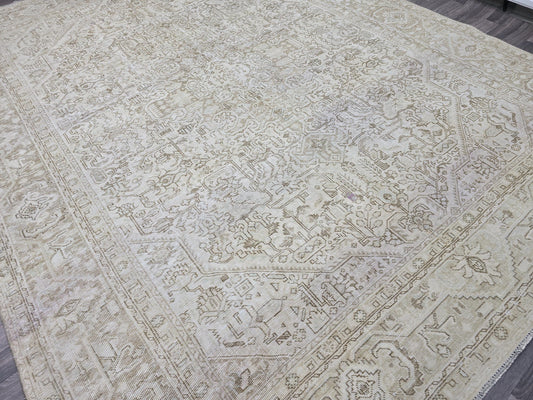 9x12 Heriz Rug, Neutral Vintage Rug, Antique Oriental Wool Rug, Living Room Rug, Large Area Rug, Dining Room Rug, Geometric Rug