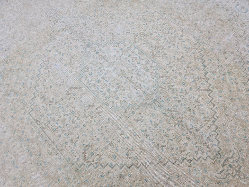10x12 Muted Vintage Oushak Area  Rug Geometric Cream Beige Sage Green Brown