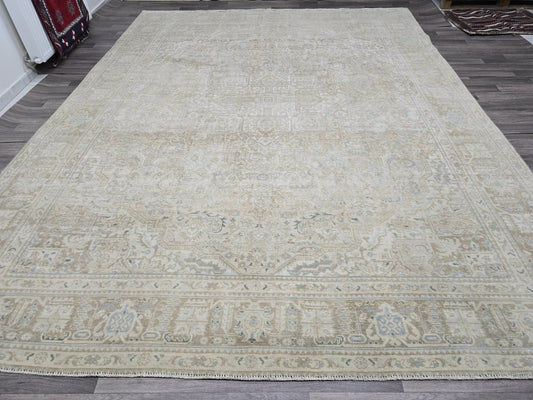 9x12 Neutral Area Rug/ Oversized Vintage Carpet/ Extra Large Natural Wool Rug For Livingroom/ Muted Turkish Oushak Rug/9.20x12.10 feet