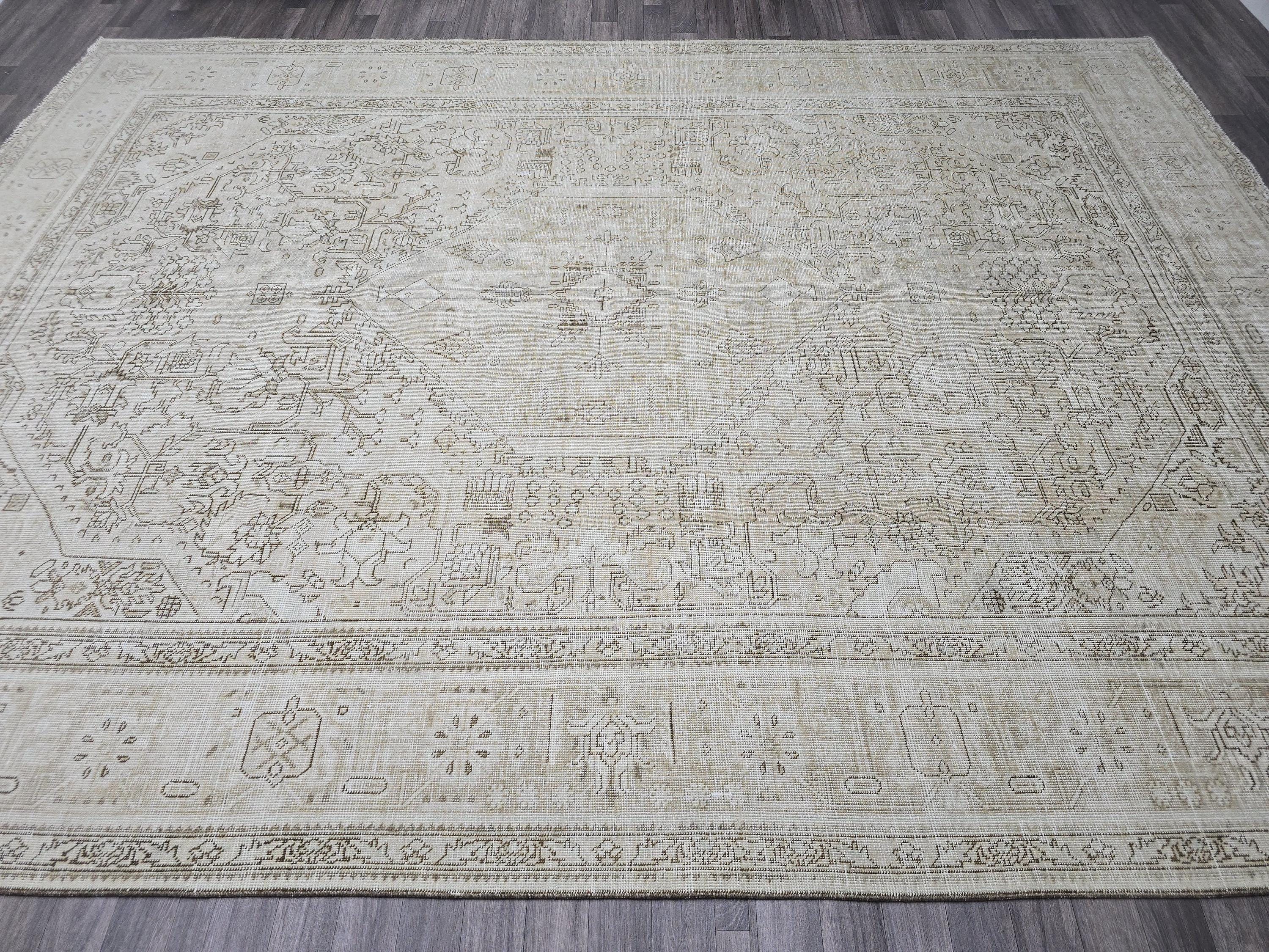 Oversize Neutral Tabriz Area Rug for Livingroom and Bedroom - Oriental Carpet - Boho Decor Rug