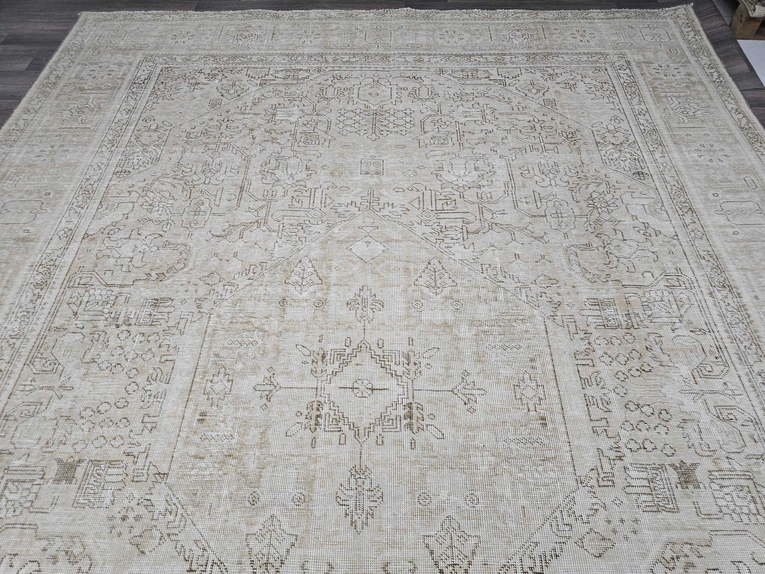 Oversize Neutral Tabriz Area Rug for Livingroom and Bedroom - Oriental Carpet - Boho Decor Rug