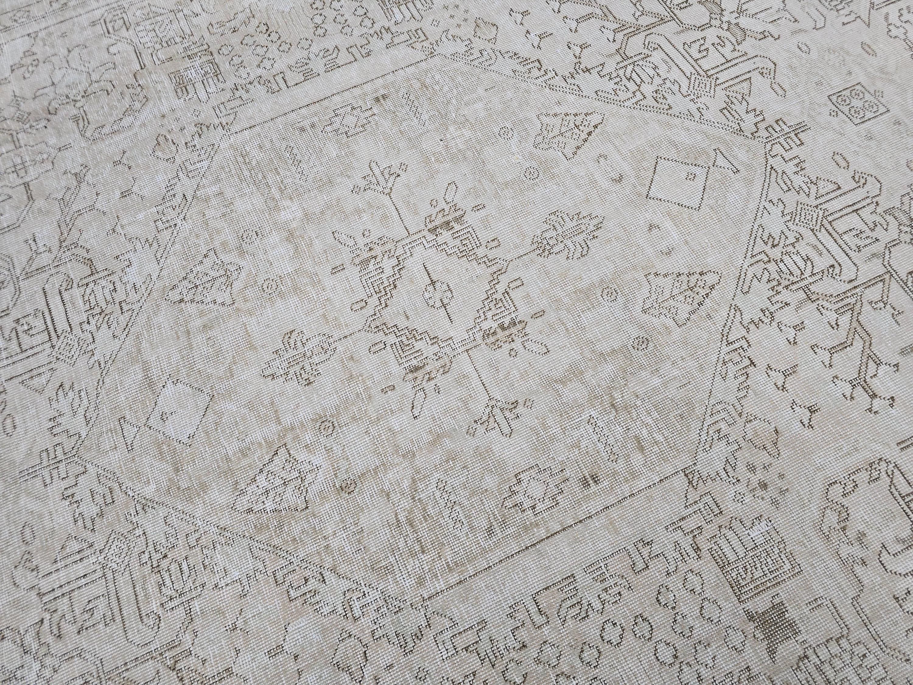 Oversize Neutral Tabriz Area Rug for Livingroom and Bedroom - Oriental Carpet - Boho Decor Rug