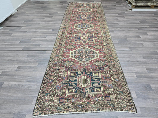 Vintage Runner / 3.85x12.10 feet / Hand Knotted Wool Oushak Runner for Hallway and Kitchen - Turkish Wide runner Rug - Rustic Decor Runner