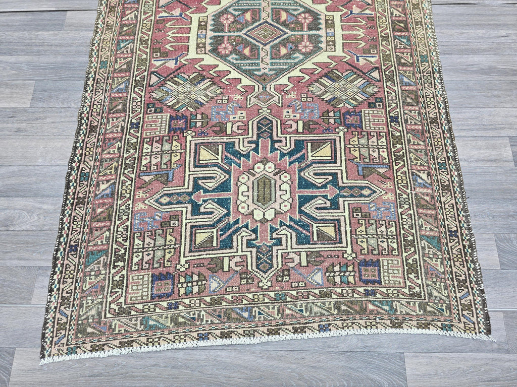 Vintage Oushak Wool Runner Rug: Hand-Knotted Turkish Hallway Carpet (3.85x12.10 ft)