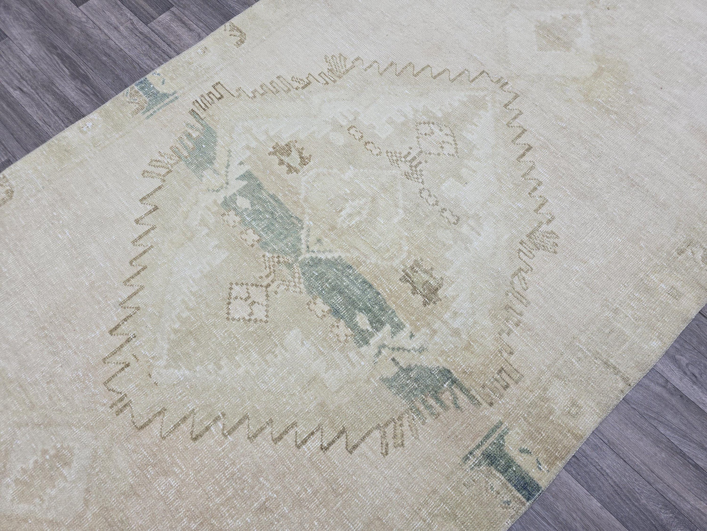 4.55x13.30 feet Vintage Turkish Runner Rug, Neutral Beige Hallway Runner, Handwoven Wool Runner, Minimalist Runner Carpet