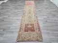 Vintage Turkish Wool Runner Rug: 3x12 Pastel Tribal Hallway Rug