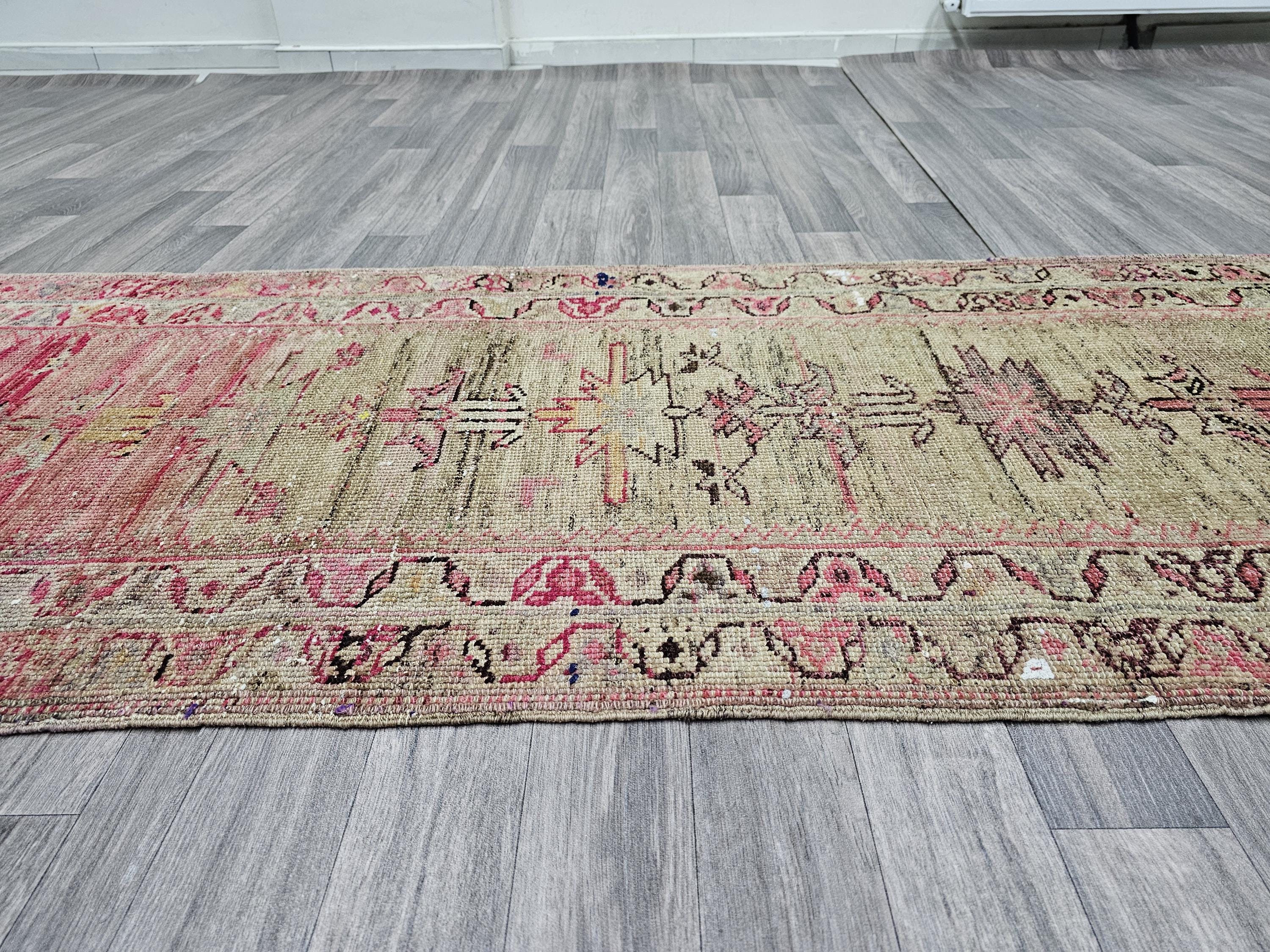 Vintage Turkish Wool Runner Rug: 3x12 Pastel Tribal Hallway Rug