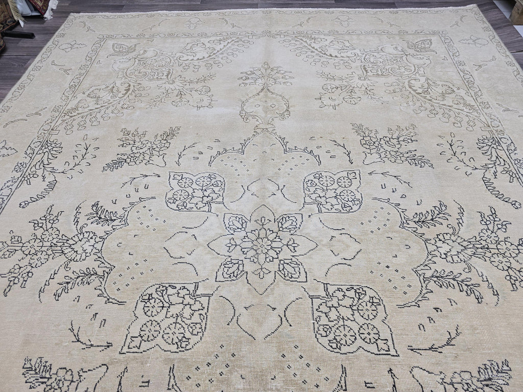 Oversized Turkish Oushak Rug 9x12: Neutral Beige Brown Wool Carpet
