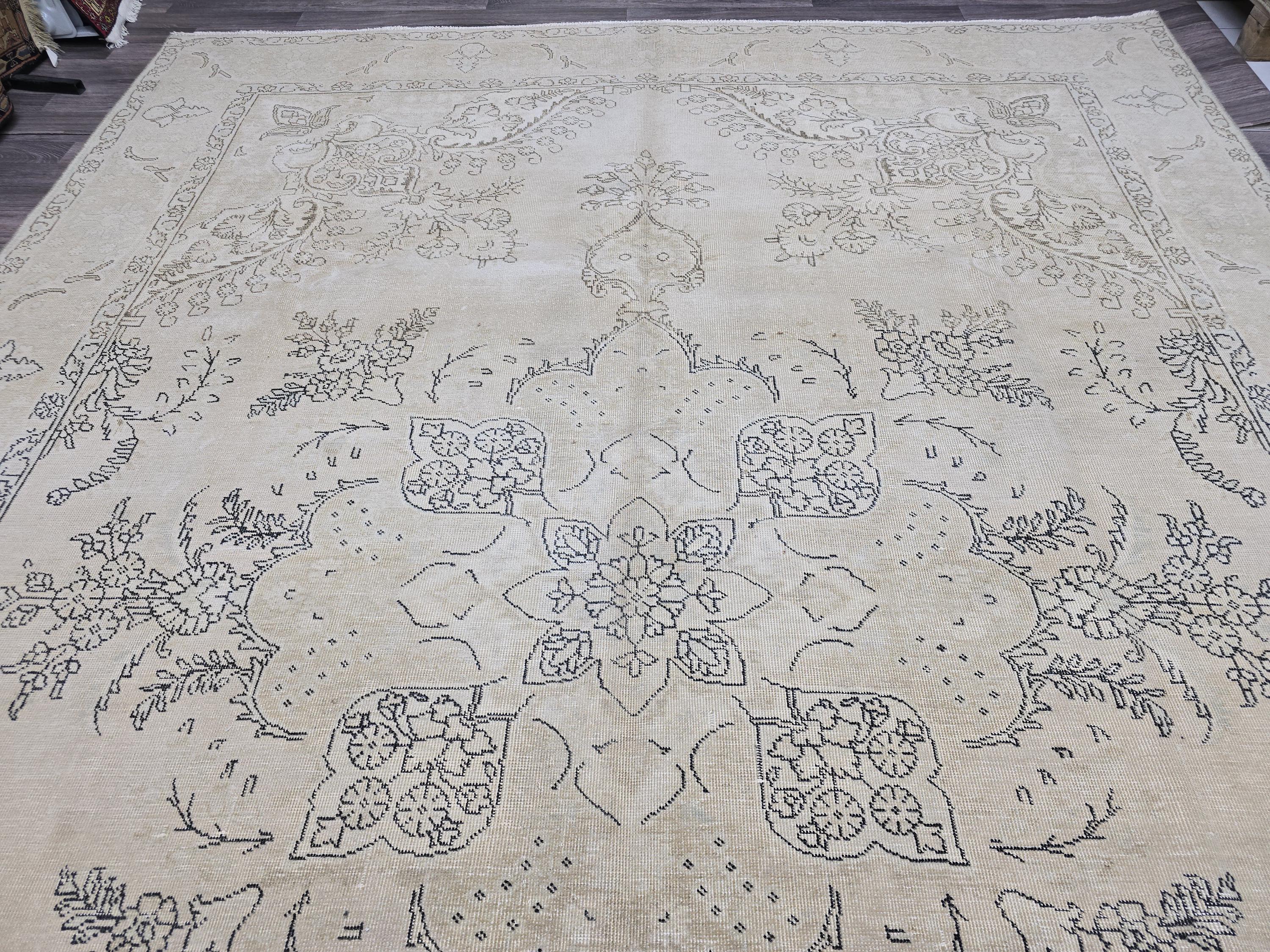 Oversized Turkish Oushak Rug 9x12: Neutral Beige Brown Wool Carpet