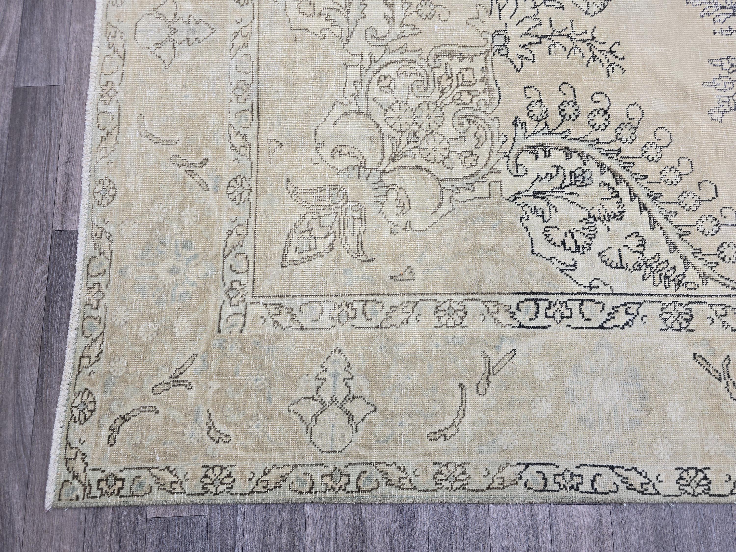 Oversized Turkish Oushak Rug 9x12: Neutral Beige Brown Wool Carpet