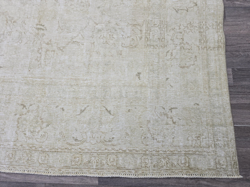 Square Vintage Persian Rug: 9x10 Cream Beige Wool Carpet