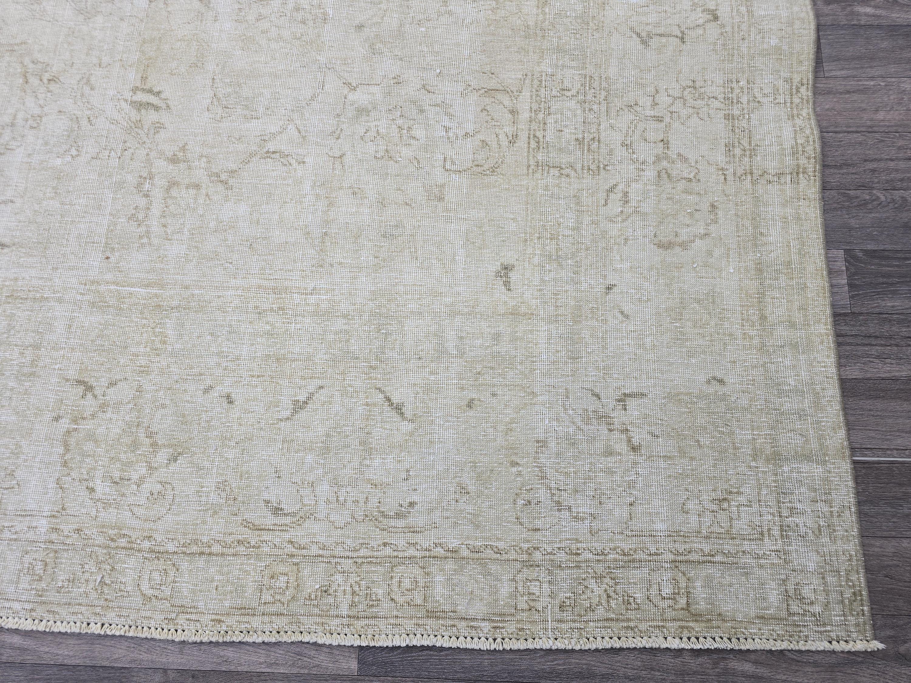 Square Vintage Persian Rug: 9x10 Cream Beige Wool Carpet
