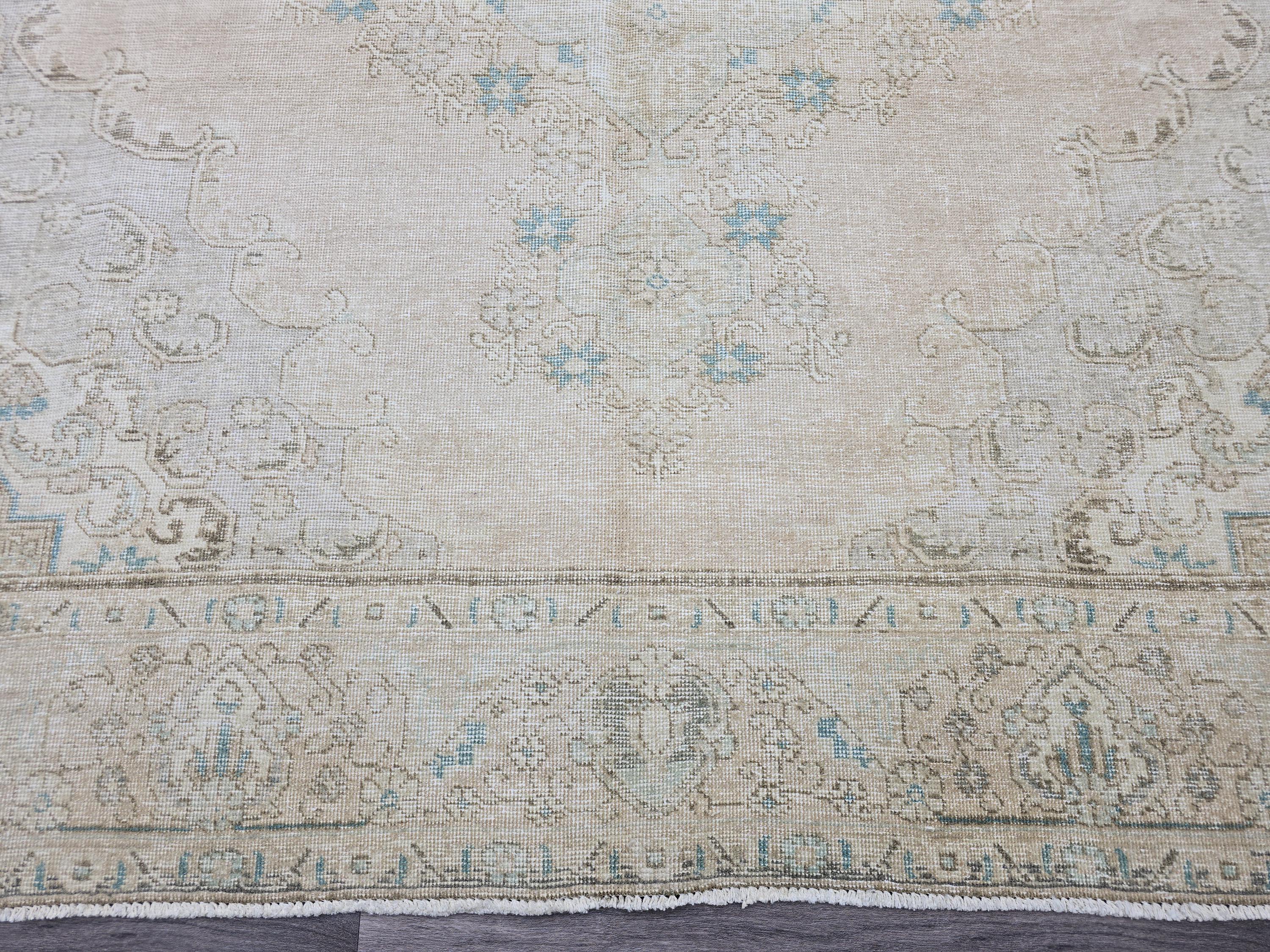 9x12 Faded Oushak Rug: Neutral Distressed Turkish Wool Carpet