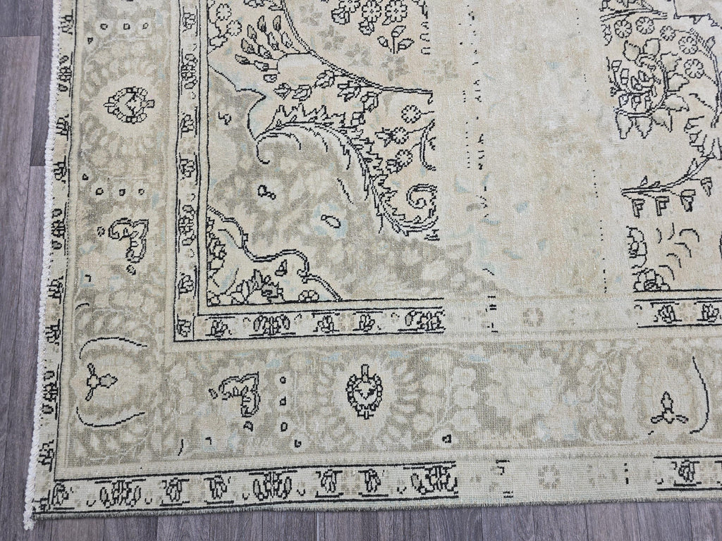 Vintage Turkish Oushak Rug 10x12: Handwoven Wool Beige Carpet