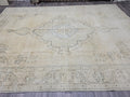 9x12 Turkish Vintage Rug Cream Oushak Handwoven Wool Area Carpet Pale Blue Medallion