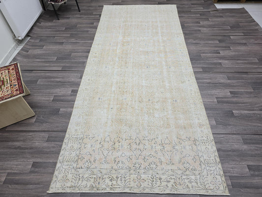 5x12 Vintage Turkish Runner Rug 5x12 Beige Pink Faded Oushak Runner Hallway Carpet Long Distressed Runner