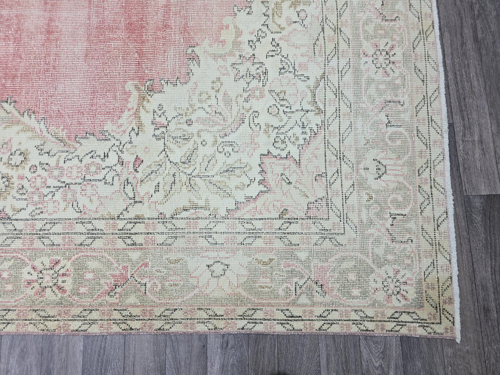 Pink Turkish Rug 7x11 Vintage Oushak Area Rug Distressed Medallion Living Room Large Carpet