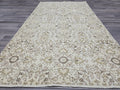 Vintage Turkish Oushak Runner Rug 4x7: Beige Wool Hallway Carpet