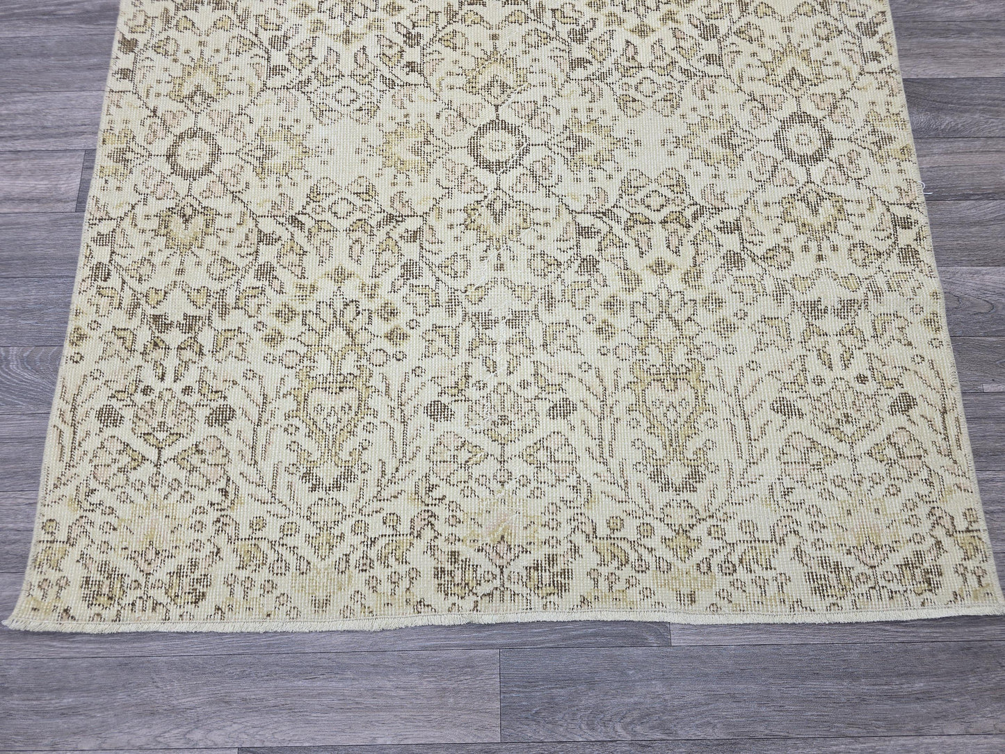 Vintage Turkish Rug 4x7 Oushak Runner Beige Neutral Hallway Runner Distressed Area Rug Handmade Wool Carpet
