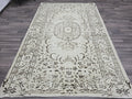 5x8 Vintage Oushak Rug: Cream & Brown Medallion, Handmade Wool