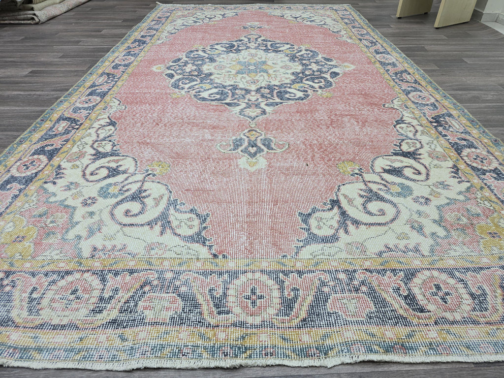 Vintage Turkish Oushak Rug 6x11: Handmade Wool Medallion Carpet