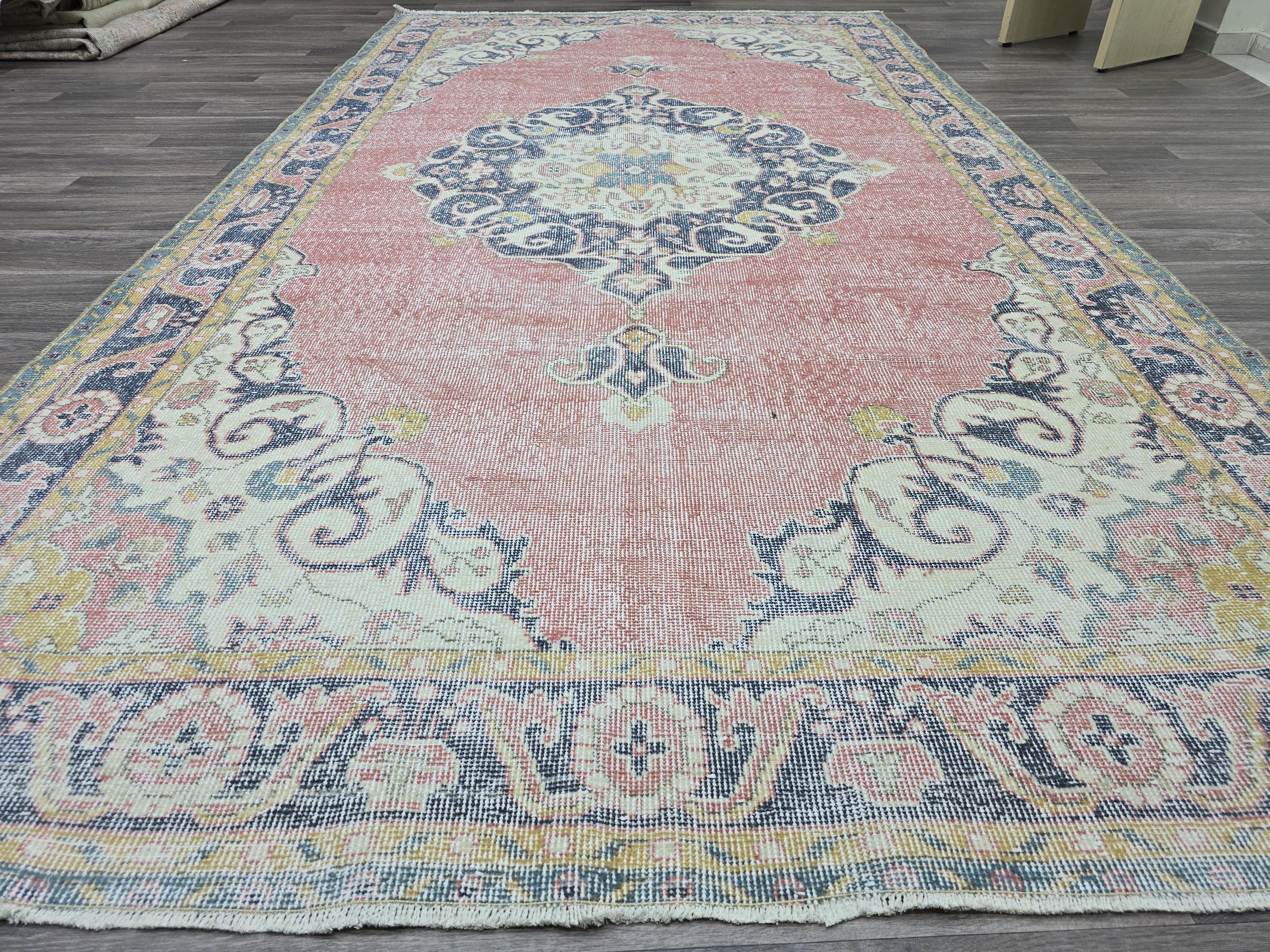 Vintage Turkish Oushak Rug 6x11: Handmade Wool Medallion Carpet