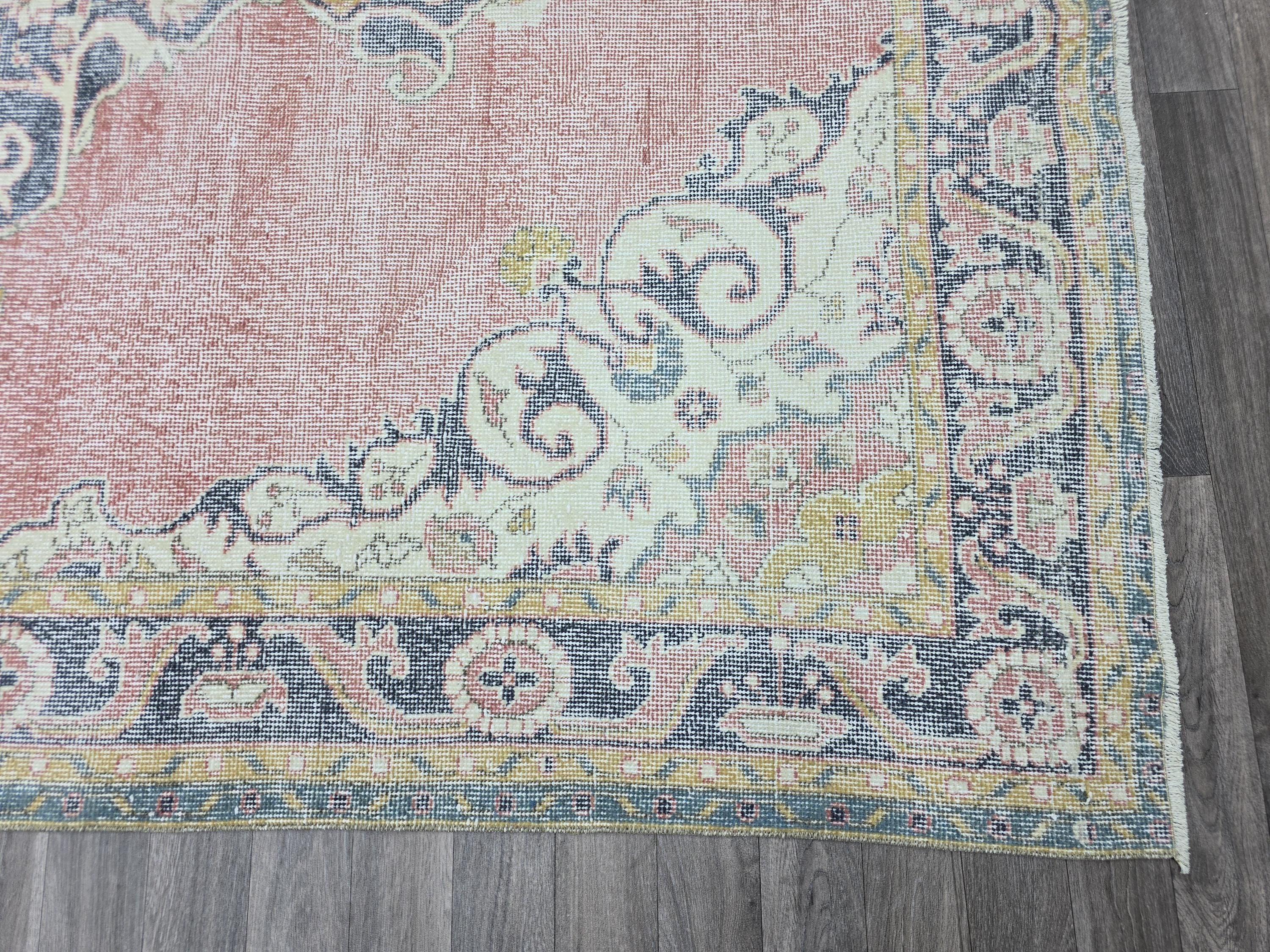 Vintage Turkish Oushak Rug 6x11: Handmade Wool Medallion Carpet