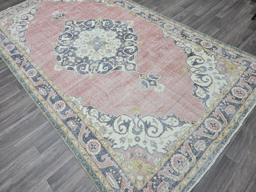 Vintage Turkish Oushak Rug 6x11: Handmade Wool Medallion Carpet