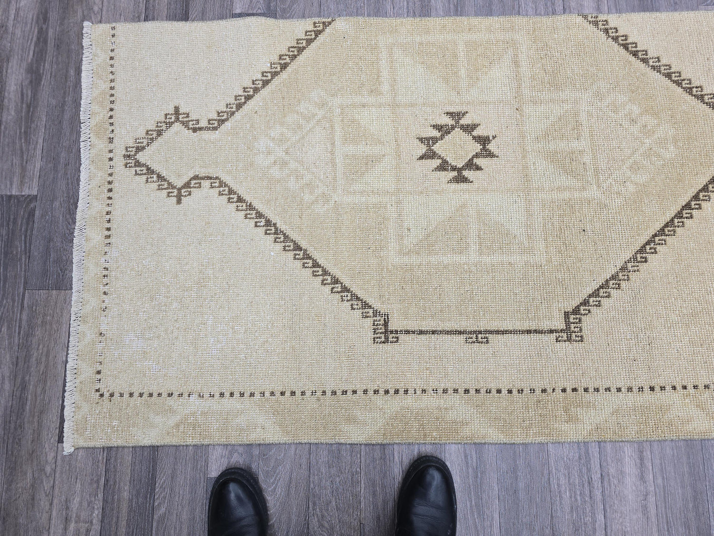 3x13 Vintage Persian Runner Rug Cream Beige Tribal Hallway Carpet Hand Knotted Wool Oushak Geometric  Extra Long Boho Rug