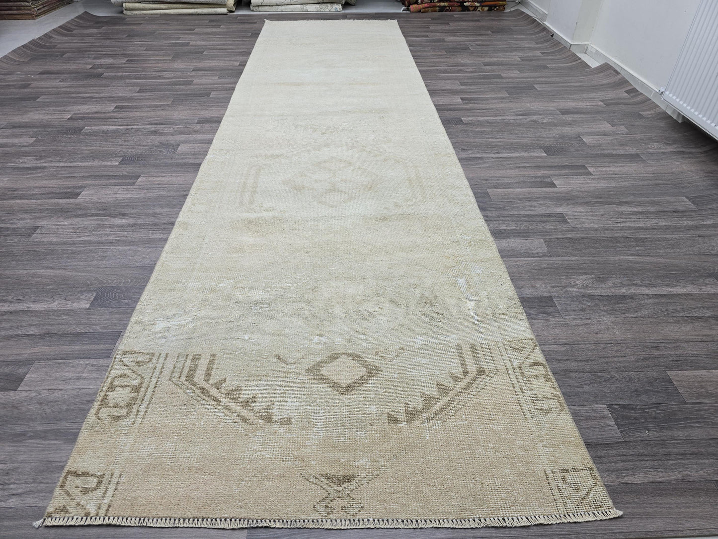 4x14 Wide Long Vintage Runner - Distressed Wool Oushak Runner - Faded Turkish Runner Rug for Hallway and Stairs - Boho Runner/3.9x14.25 feet