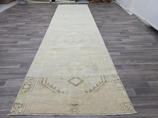 4x14 Wide Long Vintage Runner - Distressed Wool Oushak Runner - Faded Turkish Runner Rug for Hallway and Stairs - Boho Runner/3.9x14.25 feet