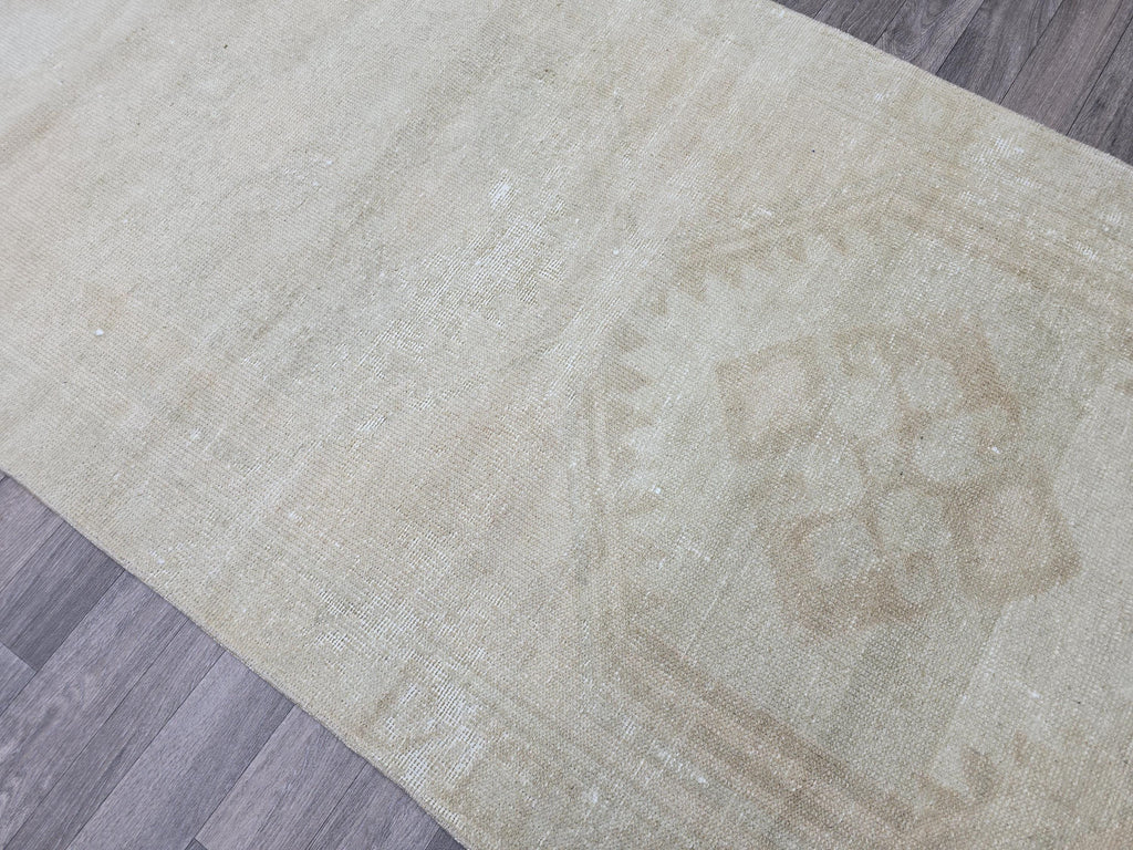 Vintage Oushak Wool Runner Rug: Distressed Turkish Hallway Carpet (3.9x14.25 ft)