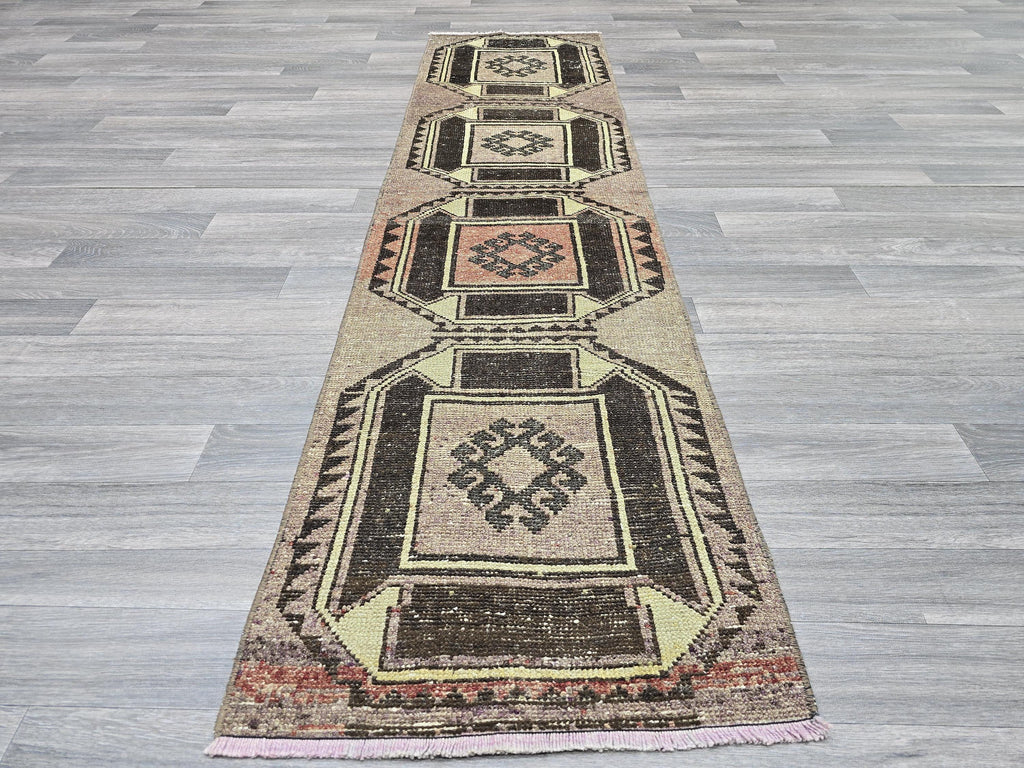 Vintage Turkish Runner Rug 2x7: Handwoven Boho Hallway Rug