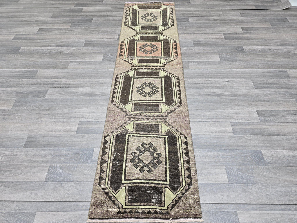 Vintage Turkish Runner Rug 2x7: Handwoven Boho Hallway Rug