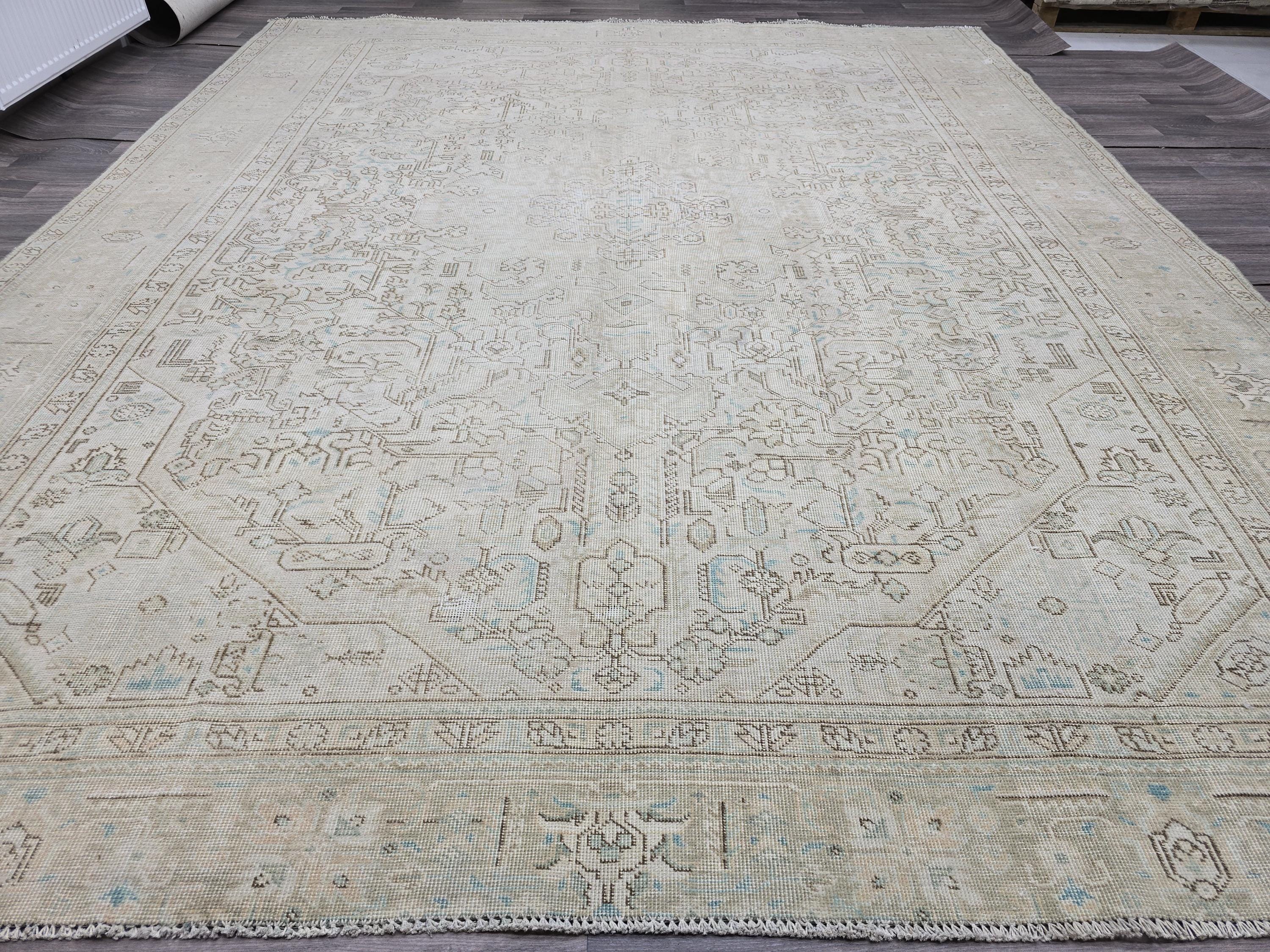 Classic Vintage Neutral Turkish Area Rug //9.60x11.75 feet