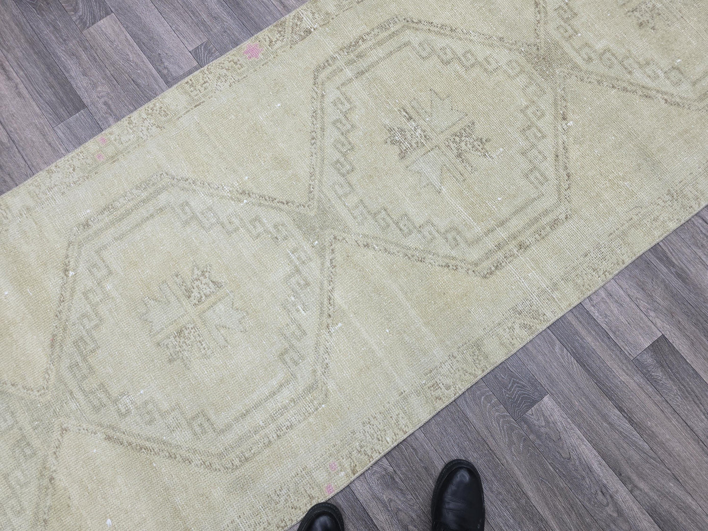 3x13 Vintage Turkish Runner Rug 3x13 ft Muted Oushak Hallway Runner Beige Cream Wool Rug Extra Long Runner Carpet