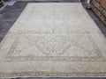 9x12 Vintage Turkish Rug Oushak | Beige Cream Large Area Carpet Handmade Wool Rug