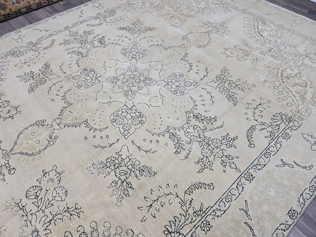 Oversized Turkish Oushak Rug 9x12: Neutral Beige Brown Wool Carpet