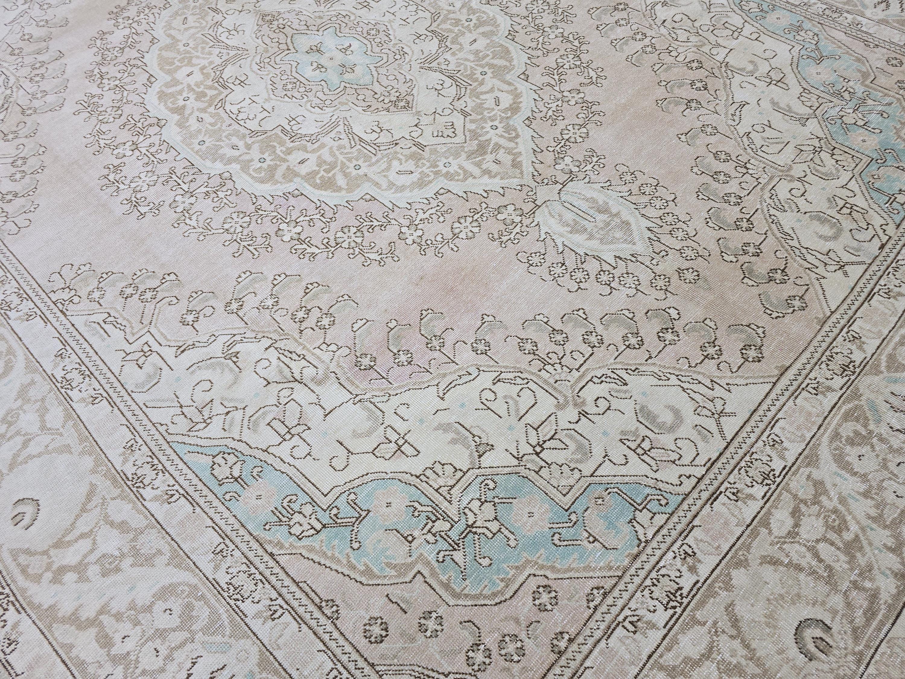 10x12 Blush Vintage Handmade Rug Pink Blue Tan Color Neutral Palette / 9.65X12.3 feet