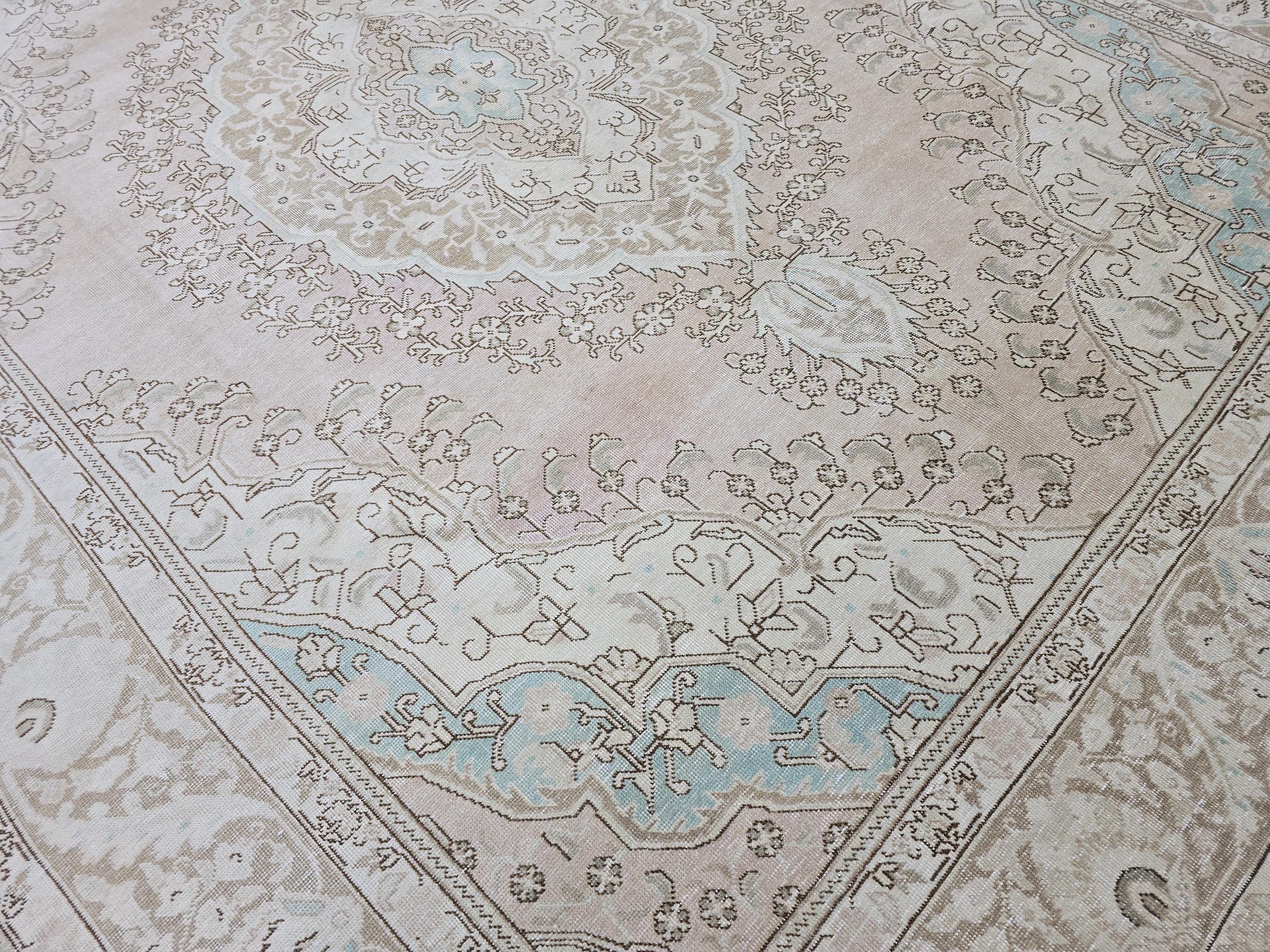 10x12 Blush Vintage Handmade Rug Pink Blue Tan Color Neutral Palette / 9.65X12.3 feet