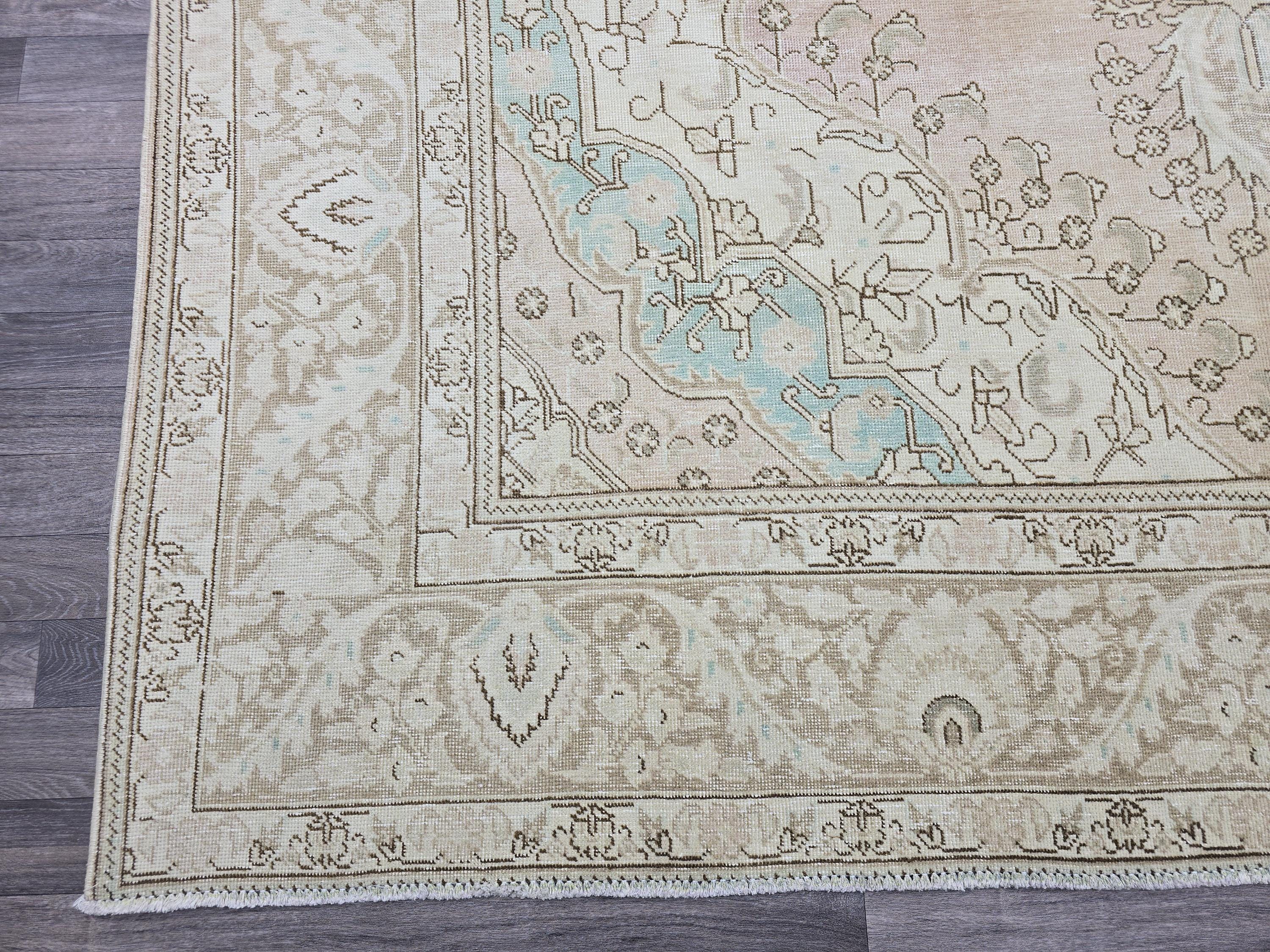 10x12 Vintage Handmade Rug Pink Blue Tan Color Neutral Palette / 9.65X12.3 feet