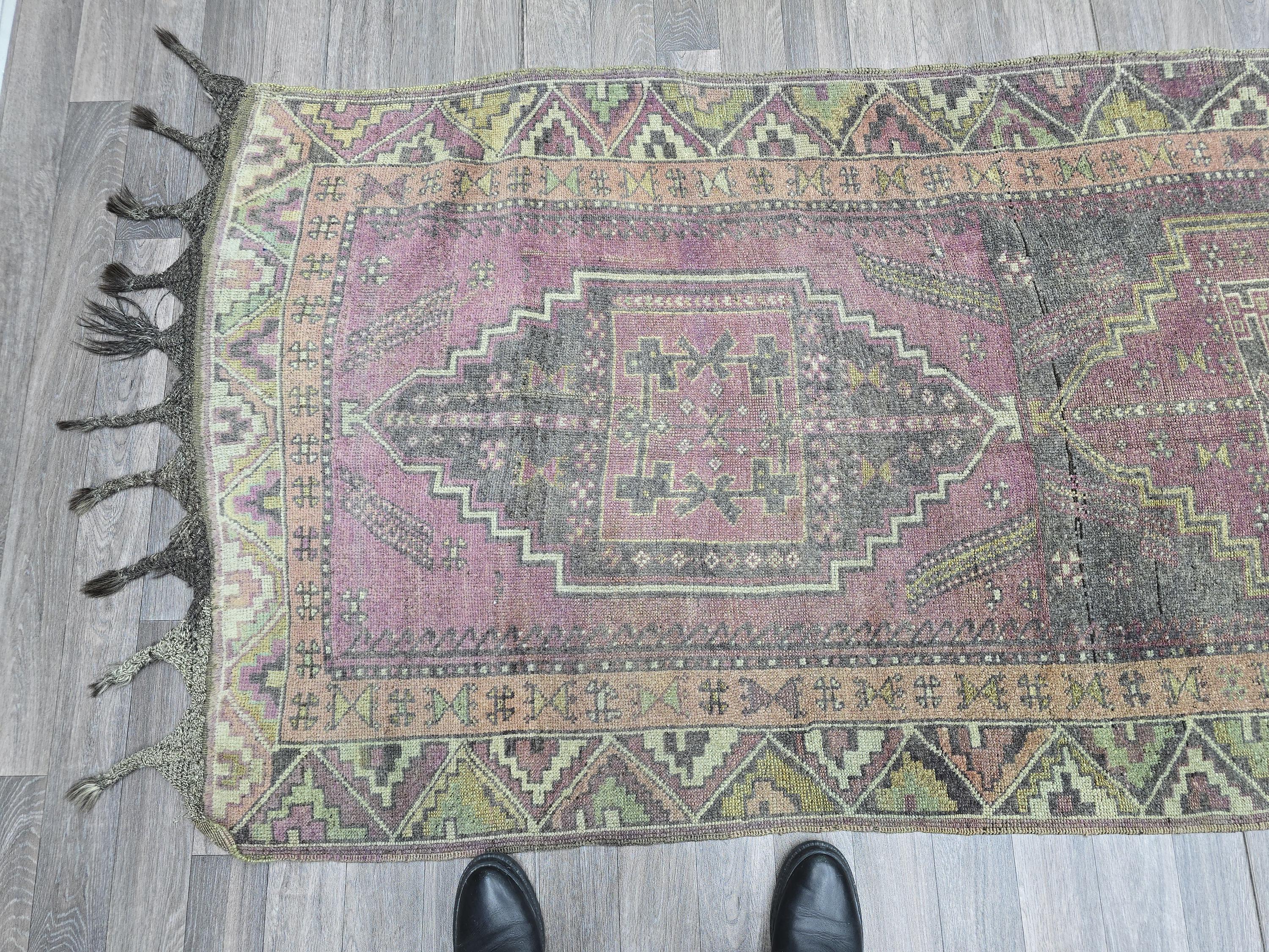Vintage Oushak Runner Rug: Hand-Knotted Wool Hallway Carpet, 3.6x12.7 ft