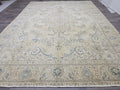 Vintage Turkish Oushak Rug: 10x13 Beige & Blue Handknotted Wool Carpet